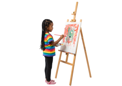 Girl Painting on Easel on transparent background