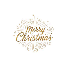 Fototapeta premium Shimmering “Merry Christmas” gold typography with curled flourish and sparkles, festive text art for cards and posters 