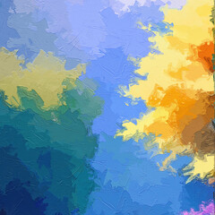Naklejka premium Various oil paintings, floral landscapes, chrysanthemums, butterflies, cottages, forests, fruits, streams