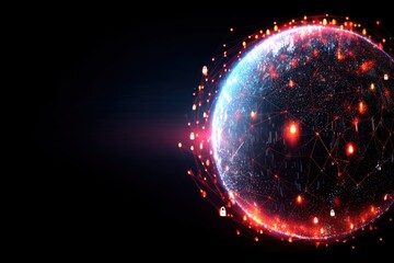 Digital Globe with Network Connections and Security Padlocks Glowing technology global