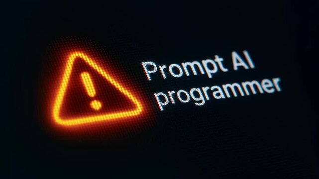 Prompt AI programmer warning alert creative prompt ai programmer blends code and caution with glowing triangle exclamation screen conveying urgency