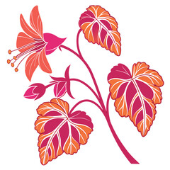Obraz premium Pink and Orange Flower with Buds and Leaves – Vector Illustration