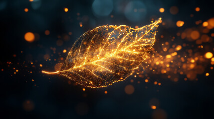A leaf splitting into multiple glowing fragments mid air symbolizing transformation growth and energy representing the delicate balance between nature change and dynamic motion