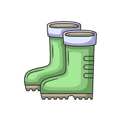 Pixelated Pair of Light Green Rubber Boots with White Cuffs and Brown Soles on a Transparent Background