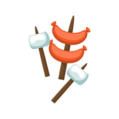 Pixelated Sausages and Marshmallows on Wooden Skewers with a Transparent Background Ready for Digital Use