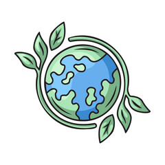 Planet Earth Surrounded by Green Leaves in Blue and Green Tones Representing Environmental Protection and Eco-Friendly Concepts Isolated on Transparent Background