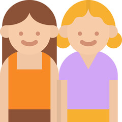 Two Young Women Standing Together Smiling With One Having Long Brown Hair And Wearing An Orange Tank Top And The Other Having Blond Pigtails And Wearing A Purple Top With A Transparent Background