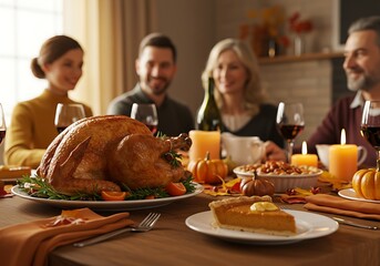 Thanksgiving Feast A Joyful Gathering Around a Festive Table with Family and Friends