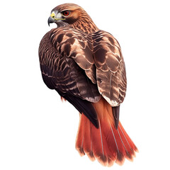 Red-tailed Hawk Bird full body view isolated on white or png transparent background