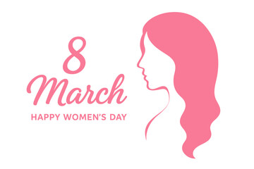 Happy International Women's Day 8 March. Vector background with woman face silhouette. Girl power, feminism, gender equality concept. Template for card, poster, banner.