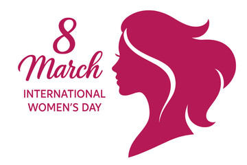 International Women's Day 8 March. Woman face silhouette profile vector illustration. Happy Women's Day greeting card banner. Feminism empowerment concept. Female head.