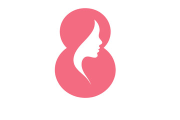 International Women's Day vector icon. March 8 symbol with woman face silhouette. Graphic logo for feminism, empowerment, gender equality, beauty, and greeting cards.