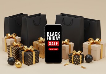 Captivating Black Friday Sale Promotion with Gift Boxes and Shopping Bags