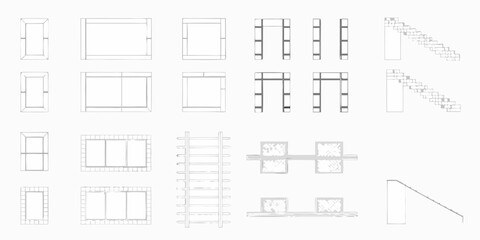 Collection of architectural elements and building components in a simple sketch style