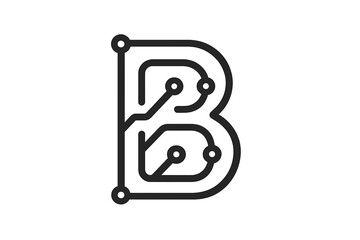 Letter B logo icon design. Tech monogram concept. Digital technology, electronics and engineering symbol. Abstract circuit board graphic element for futuristic branding vector.