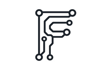 Letter F logo icon design. Technology vector graphic element. Digital circuit board concept. Tech electronics, hardware and engineering symbol. Futuristic data connection monogram.