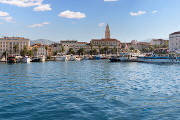 Fototapeta premium Split, Croatia waterfront harbor with boats and old city