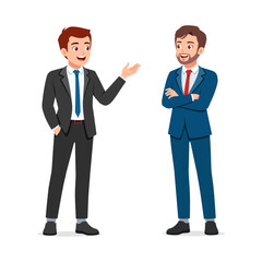 Two Men in Suits Discussing Business Strategy with Positive Expression Illustration