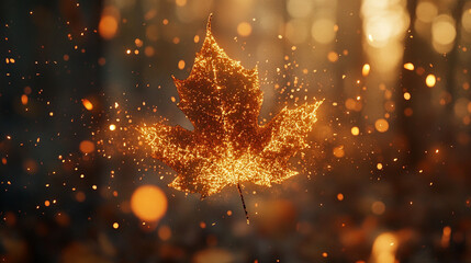 A leaf splitting into multiple glowing fragments mid air symbolizing transformation growth and energy representing the delicate balance between nature change and dynamic motion