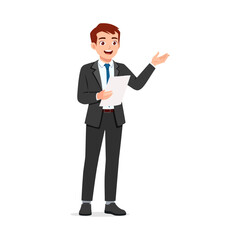 Young Asian Businessman Holding Paper and Presenting with Positive Expression Illustration