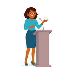 African American Woman Giving Speech at Podium Smiling Confidently Illustration Style