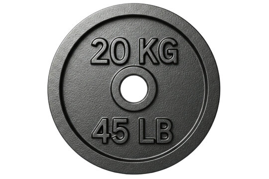Cast iron barbell weight plate for gym and fitness training on a transparent background