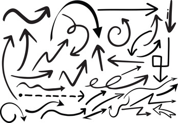 Set of hand drawn arrows in various styles sketch line arrow collection, Hand drawn doodle arrows collection