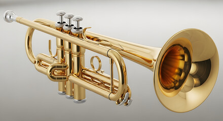 A gleaming golden B-flat trumpet, a classic brass wind instrument, poised and ready to create a vibrant melody for a jazz band or symphony orchestra