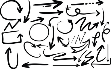 Set of hand drawn arrows in various styles sketch line arrow collection, Hand drawn doodle arrows collection