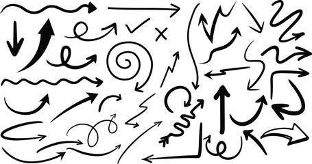 Set of hand drawn arrows in various styles sketch line arrow collection, Hand drawn doodle arrows collection