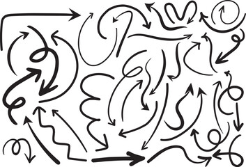 Set of hand drawn arrows in various styles sketch line arrow collection, Hand drawn doodle arrows collection