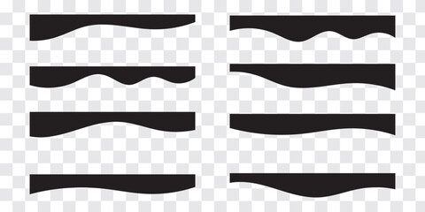 Collection of dividers shape templates. Modern separator header for website and app. Curve lines, wave collection of abstract design element for top and bottom page web site. Black Color Curved shape.