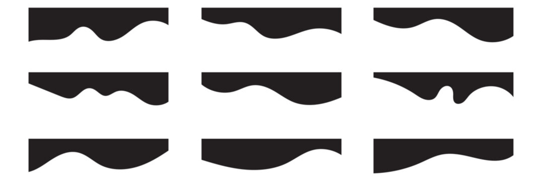 Collection of dividers shape templates. Modern separator header for website and app. Curve lines, wave collection of abstract design element for top and bottom page web site. Black Color Curved shape.