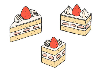 いちごショートケーキの手描きイラスト