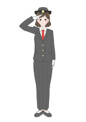 長袖の制服を着た女性駅員のイラスト