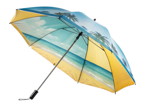 Stylish Beach Themed Umbrella with Palm Trees and Ocean View Protection from Rain and Sun