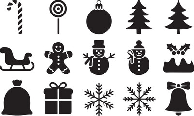 Naklejka premium Christmas holiday silhouette vector icon set art