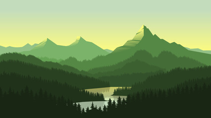Fresh Green Mountain Landscape Vector Illustration