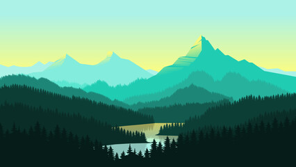Calm Green Gradient Mountain Valley Vector Art
