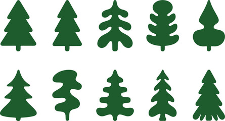 Christmas tree silhouette clipart set. Black Christmas tree drawing clip art collection in white background for xmas season pine tree flat icon decoration vector illustration