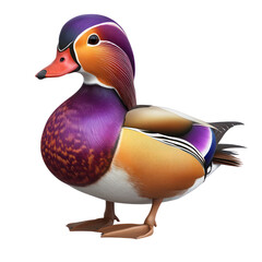 Mandarin Duck Bird full body view isolated on white or transparent background