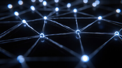 A minimalistic hyperrealistic scene of a floating network of softly glowing lines suspended in space, evoking technology, connectivity, and delicate futuristic digital structure.