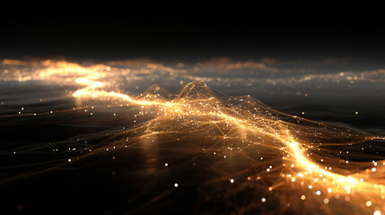 A minimalistic hyperrealistic scene of a floating network of softly glowing lines suspended in space, evoking technology, connectivity, and delicate futuristic digital structure.