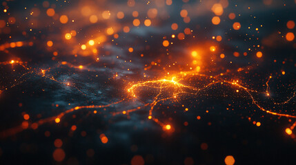 A minimalistic hyperrealistic scene of a floating network of softly glowing lines suspended in space, evoking technology, connectivity, and delicate futuristic digital structure.