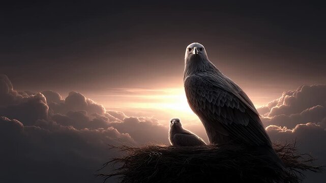 Eagle Protecting its Young in the Nest