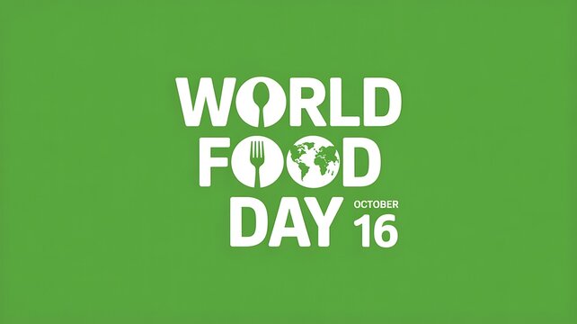 World food day celebration graphic with text and stylized globe and wheat sheaf icons on a vibrant green background - Powered by Adobe