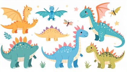 Obraz premium Magic dragons. Fantasy funny creatures, big flying fairy animals, fire-breathing lege