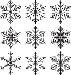 Set of different snowflake silhouette. Winter holiday decoration.Vector illustration