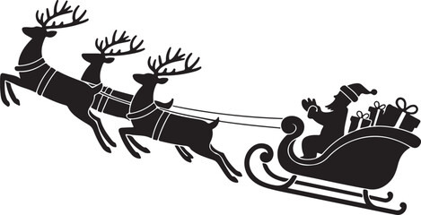 Silhouette Santa flying on deer sleigh