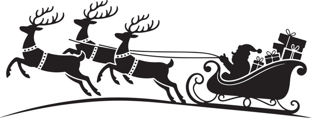 Fototapeta premium Silhouette Santa flying on deer sleigh
